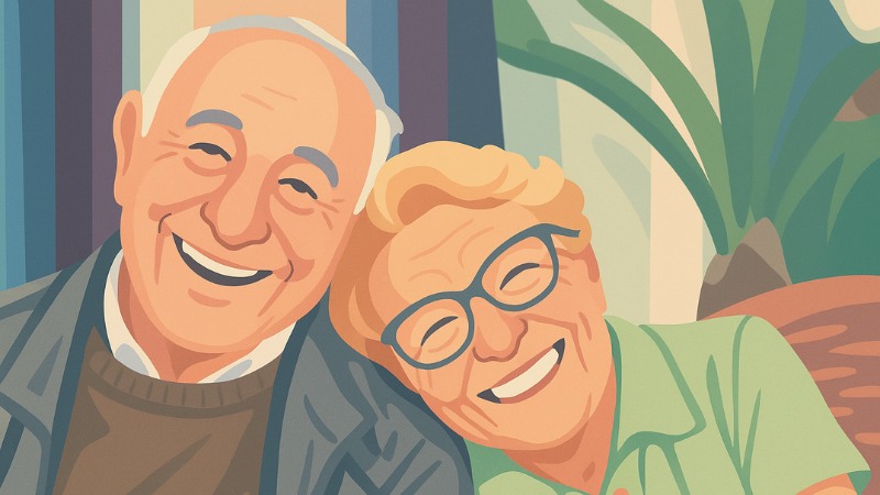 Un couple senior qui ont des couronnes dentaires