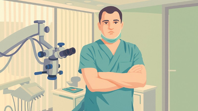 Un dentiste avec son microscope pour l'endodontie