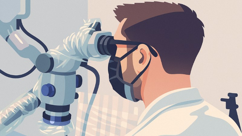 Un endodontiste utilisant un microscope sur un patient