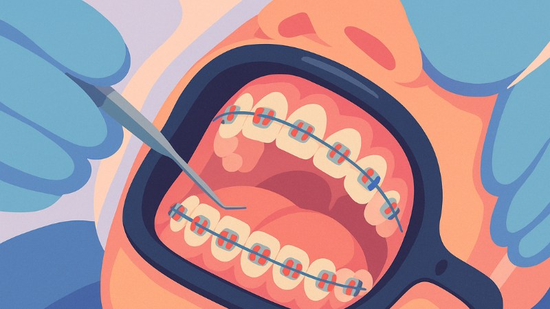 Un patient avec un appareil dentaire classique