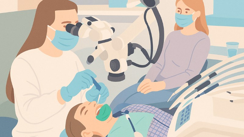 Un traitement d'endodontie sous microscope