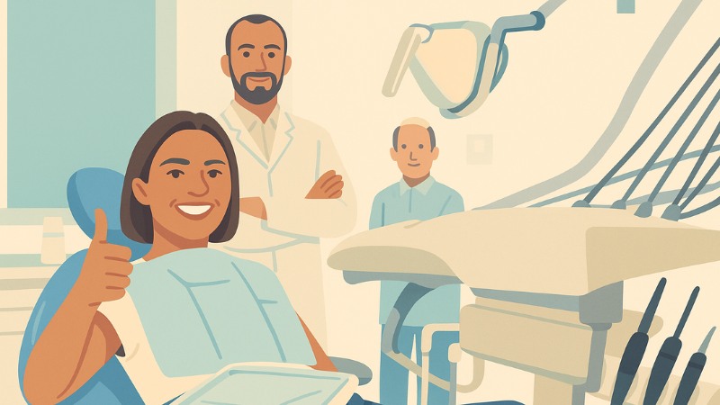 Une cliente satisfaite des services d'un cabinet dentaire