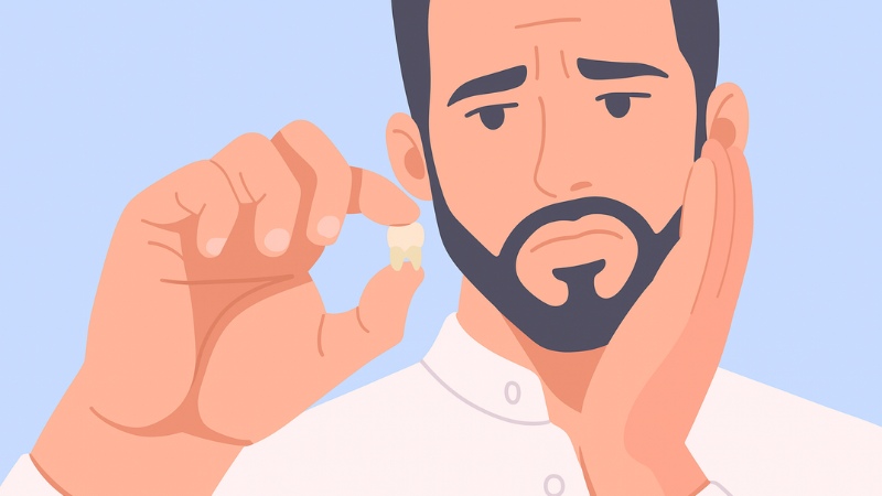 Un homme qui vient de se faire extraire une dent