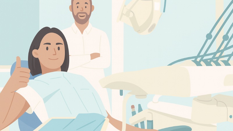 Une femme satisfaite de son dentiste après un extraction dentaire